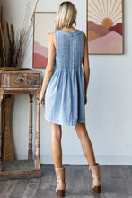 Load image into Gallery viewer, Veveret Pleated Denim Mini Dress in Light Wash
