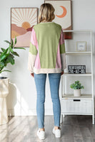 7th Ray Color Block Honeycomb Knit Top in Avocado