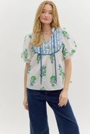 Entro Mixed Floral Print Top in Off White
