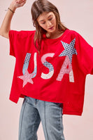 BiBi Oversized Knit Top with Mix n Match USA Patchwork in Red