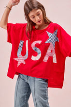 Load image into Gallery viewer, BiBi Oversized Knit Top with Mix n Match USA Patchwork in Red
