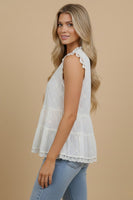 J.nna Vintage Lace Tiered Peplum Top in Beige