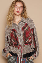 Load image into Gallery viewer, POL Textured Denim Jacket with Plaid and Lace Details in Black Denim
