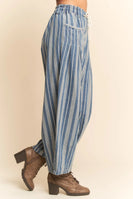 Davi & Dani Striped Barrel Pants in Light Denim Stripe
