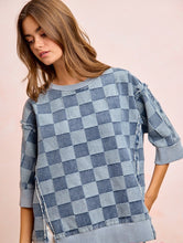 Load image into Gallery viewer, BiBi OVERSIZED Denim Checkered Top in Denim
