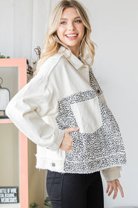 Oli & Hali White Denim Jacket with Leopard Details Jacket Oli & Hali   