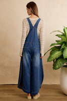 BiBi Floral Patchwork Denim Overalls in Washed Denim