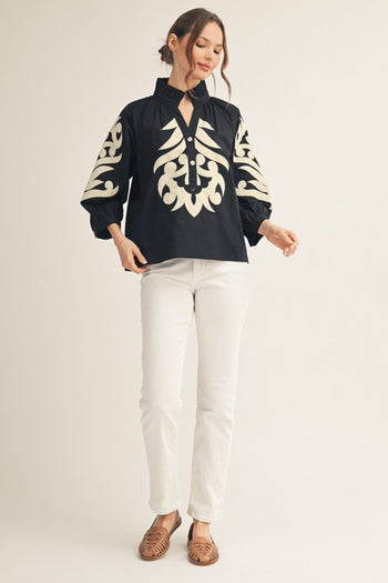 Jodifl Baroque Applique Detail Top in Black