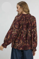 Umgee Floral Damask Print Top in Wine Mix