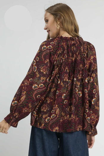 Umgee Floral Damask Print Top in Wine Mix