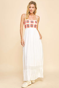 Davi & Dani Crochet Bodice Maxi Dress in White