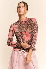 Load image into Gallery viewer, Davi &amp; Dani Sheer Mesh Top in Leopard Floral
