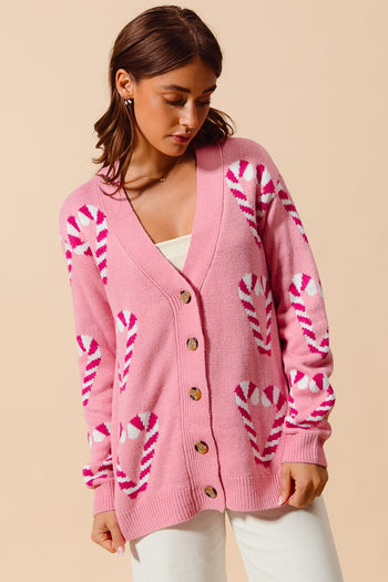So Me Christmas Candy Cane Cardigan in Pink