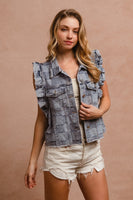 BiBi Vintage Washed Gingham Vest in Denim