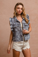 BiBi Vintage Washed Gingham Vest in Denim