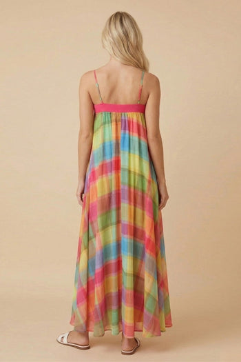 J.nna Prism Plaid Maxi Dress in Multicolor Check