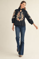 Jodifl Plaid Baroque Applique Detail Solid Top in Black