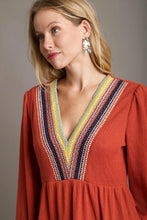 Load image into Gallery viewer, Umgee Crochet Embroidery Tiered Knit Dress in Rust
