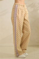 Veveret Polka Dot Pants with Satin Lace Stripes in Khaki