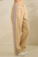 Load image into Gallery viewer, Veveret Polka Dot Pants with Satin Lace Stripes in Khaki
