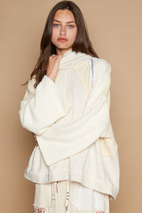 POL OVERSIZED Thermal and Terry Knit Oversized Top with Stud Trim Details in Oatmeal