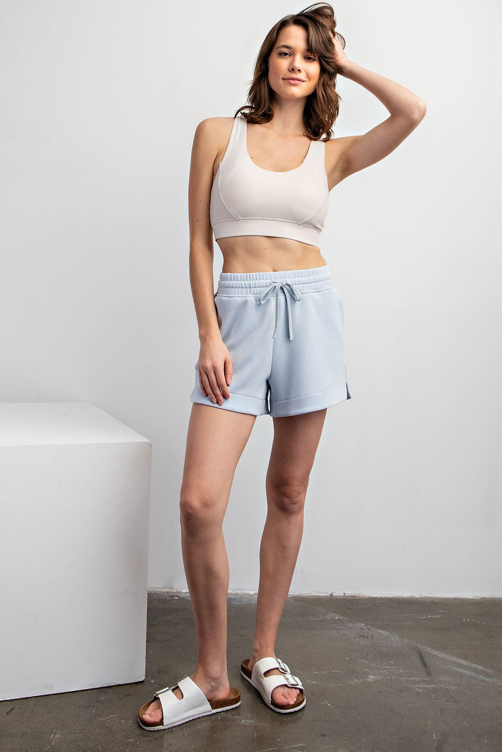 Rae Mode Scuba Tulip Shorts in Soft Blue