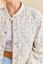 Load image into Gallery viewer, Main Strip Quilted Floral Print Bomber Jacket in Ivory/Blue
