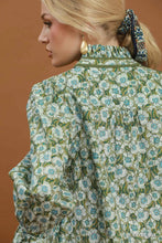 Load image into Gallery viewer, Umgee Mix Floral Print Mandarin Collar Blouse in Olive Mix
