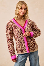 Load image into Gallery viewer, BiBi Leopard Print Knit Sweater with Contrasting Striped Ruffles in Leopard
