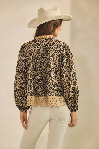 LovLov Leopard Print Top with Lace Details in Leopard