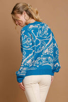 Umgee Floral Knit Sweater in Turquoise