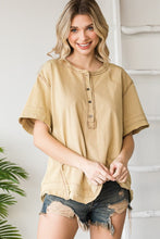 Load image into Gallery viewer, Oli &amp; Hali Solid Color Henley Top in Taupe Shirts &amp; Tops Oli &amp; Hali   
