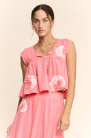 Davi & Dani Crinkled Knit Top Elastic Waist Maxi Skirt Set in Pink