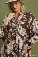 Umgee Paisley Floral V-Neck Babydoll Dress in Chocolate