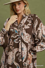 Load image into Gallery viewer, Umgee Paisley Floral V-Neck Babydoll Dress in Chocolate
