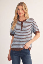 Load image into Gallery viewer, Jodifl Zig-Zag Pattern Lightweight Sweater Top in Brown/Blue
