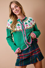 Load image into Gallery viewer, day+moon Christmas Fair Isle Knit Cardigan in Green Multi
