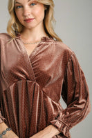 Umgee Beaded Velvet Tunic Top in Brown