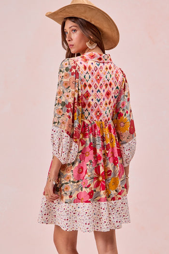 BiBi Mix N Match Print Mini Dress in Rose Mix