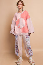 Load image into Gallery viewer, POL Color Block Peace Sign Patch Front Top in Coral/Pink
