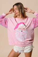 Load image into Gallery viewer, BiBi Large Santa Patched Top with Velvet Sequin Sleeves in Pink
