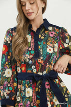 Load image into Gallery viewer, Umgee Floral Print Belted Puff Sleeve Mini Dress in Midnight

