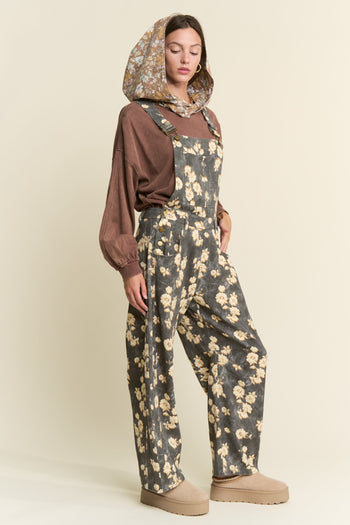 J.nna Floral Print Overalls in Floral Charcoal