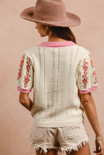 Load image into Gallery viewer, BiBi Lightweight Knit Top with Floral Embroidery in Ivory/Pink
