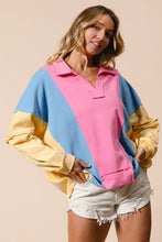 Load image into Gallery viewer, BiBi Oversized French Terry Color Block Top in Pink/Blue/Vanilla
