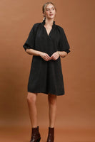 Umgee Floral Textured Jacqaurd V-Neck Dress in Black