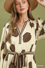 Load image into Gallery viewer, Umgee Mix Leaf Print Belted Midi Dress in Cream Mix

