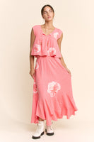 Davi & Dani Crinkled Knit Top Elastic Waist Maxi Skirt Set in Pink