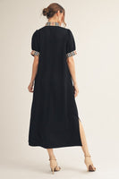 Jodifl Solid Color Midi Dress with Contrasting Classic Check in Black