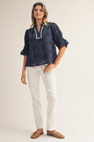 Jodifl 3D Floral Woven Top in Navy